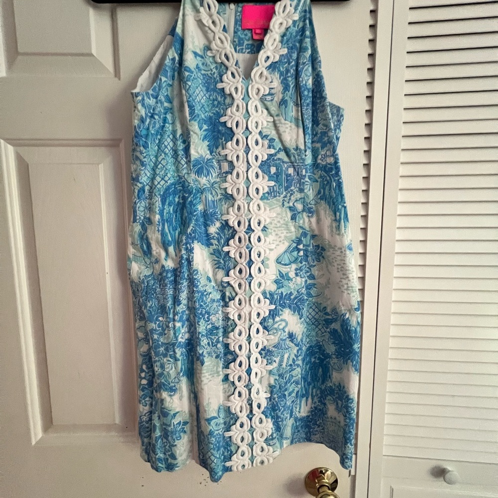 Lilly Pulitzer Blue and White Dress with Lace Detail